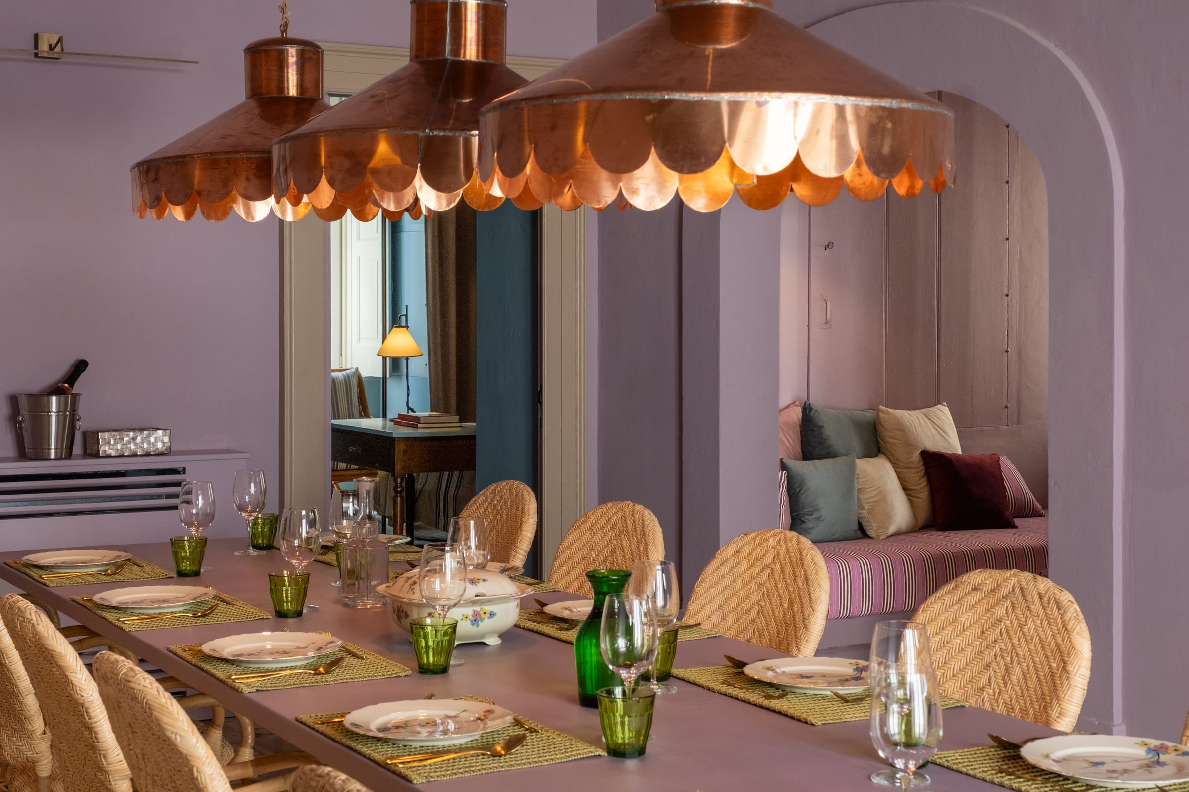A warm, light-filled living space inside the palazzo